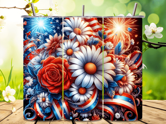 Download USA Flag Rose Daisy July 4th Tumbler - Tumbler Collection