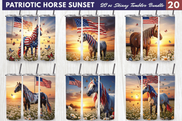 Download Patriotic Horse Sunset USA Tumbler Wrap - Tumbler Collection