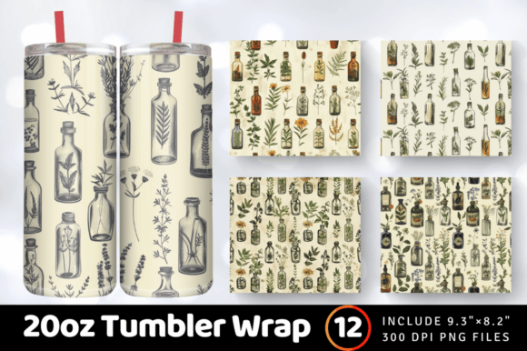 Download Vintage Botanical Herbs Bottles Tumbler - Tumbler Collection