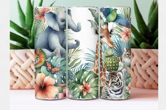 Download Watercolor Tropical Animal Tumbler Wrap - Tumbler Collection