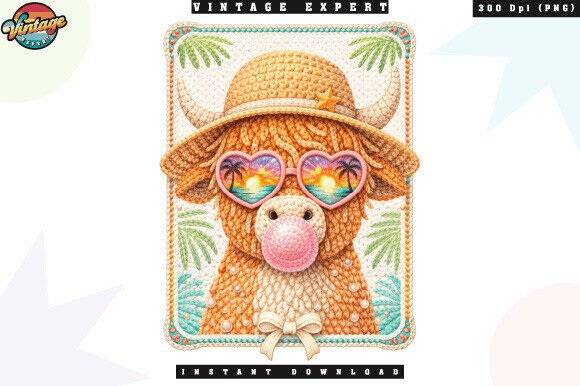 Download Crochet Highland Cow Summer Beach PNG - Highland cow summer Collection