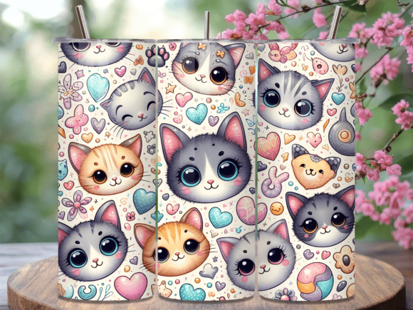 Download Cute Cat Pattern Tumbler Wrap Design - Tumbler Collection