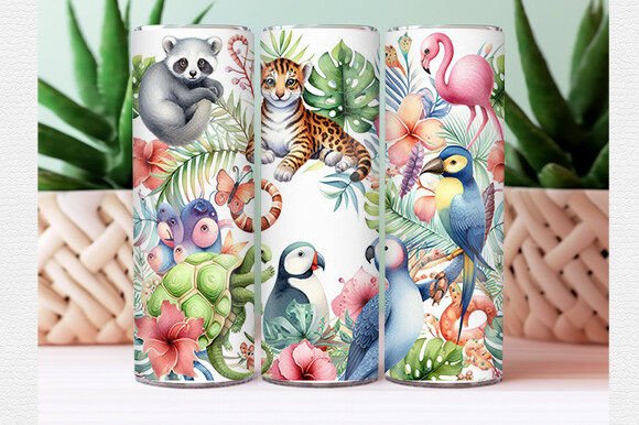 Download Watercolor Tropical Animal Tumbler Wrap - Tumbler Collection