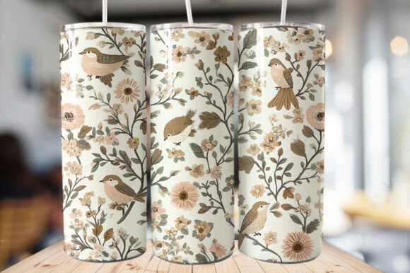 Download Vintage Bird &amp; Flowers Tumbler Wrap - Tumbler Collection