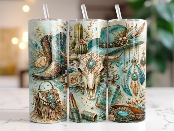 Download Boho Teal Cowgirl 20oz Tumbler Wrap PNG - Tumbler Collection