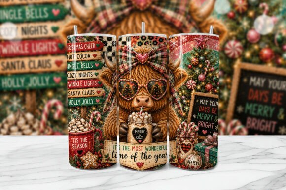 Download Christmas Highland Cow Tumbler Wrap PNG - Tumbler Collection