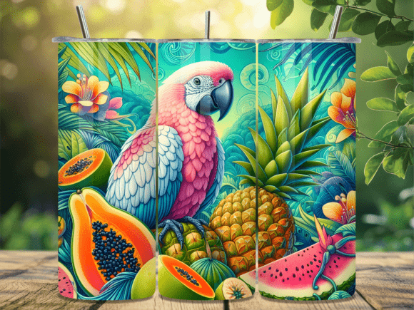 Download Tropical Parrot Fruit Summer Tumbler PNG - Tumbler Collection