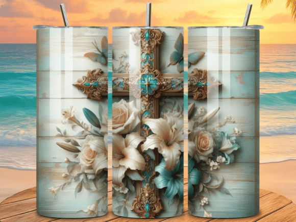 Download Christian Cross and Floral Tumbler Wraps - Tumbler Collection