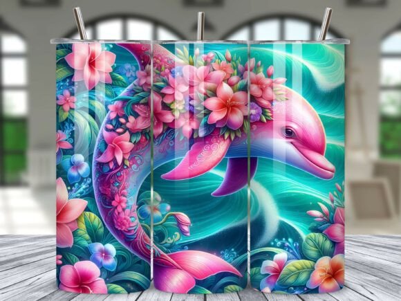 Download Pink Dolphin Floral Tropical Tumbler PNG - Tumbler Collection