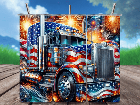 Download USA Flag 18 Wheeler July 4th Tumbler Wra - Tumbler Collection