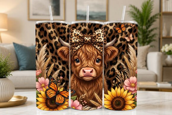 Download Leopard Print Highland Cow Tumbler Wrap - Tumbler Collection