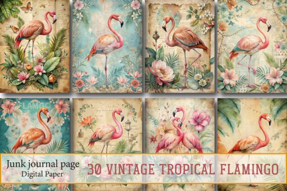Download Vintage Tropical Flamingo Journal Pages - Tropical flamingo Collection