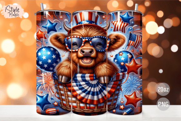 Download Patriotic Highland Cow Tumbler Wrap - Tumbler Collection
