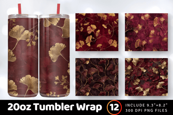 Download Burgundy and Gold Ginkgo Tumbler Wrap - Tumbler Collection