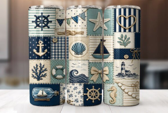 Download Nautical Patchwork Beach Tumbler Wrap - Tumbler Collection