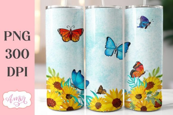 Download Flowers and Butterflies Tumbler Wrap PNG - Tumbler Collection