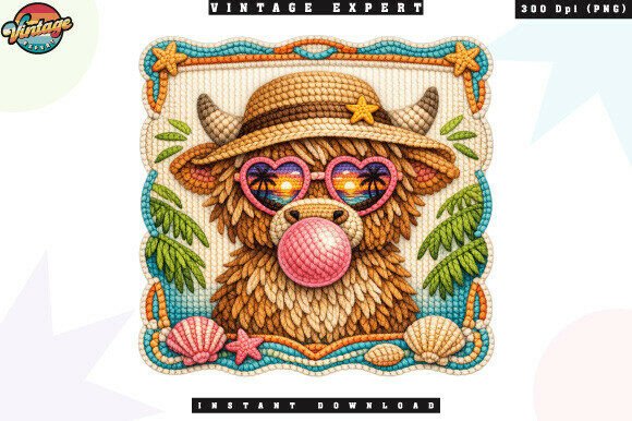 Download Crochet Highland Cow Summer Beach PNG - Highland cow summer Collection