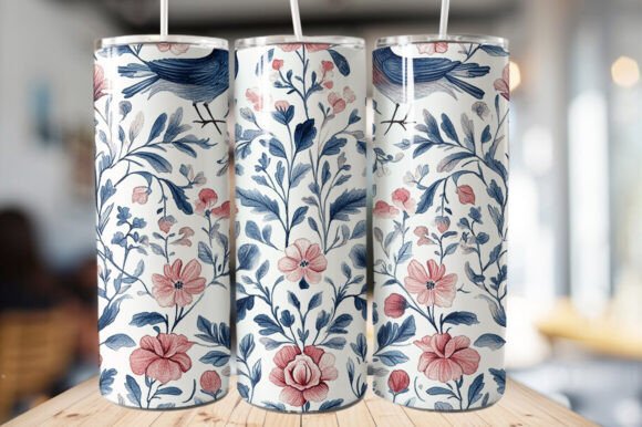 Download Vintage Bird &amp; Flowers Tumbler Wrap - Tumbler Collection