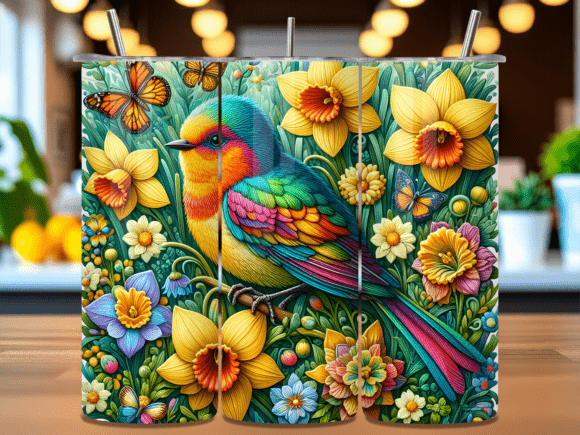 Download Colorful Bird Floral Tumbler Wrap PNG - Tumbler Collection