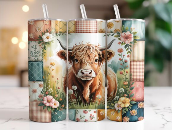 Download Floral Western Highland Cow Tumbler Wrap - Tumbler Collection