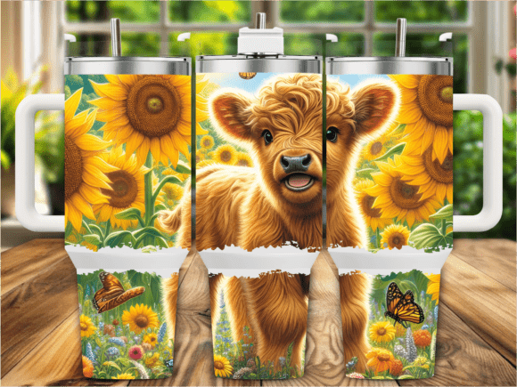 Download Sunflower Highland Cow 40oz Tumbler Wrap - Tumbler Collection