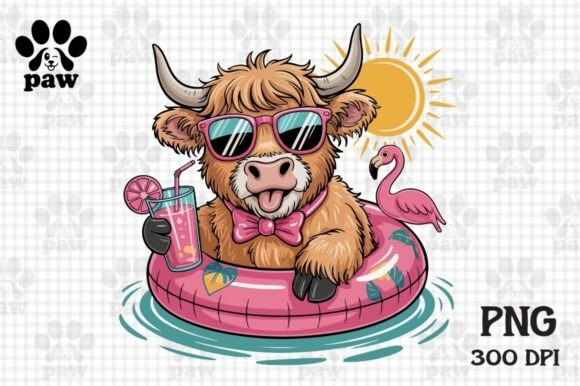 Download Cute Highland Cow Summer PNG, Funny Pool - Highland cow summer Collection