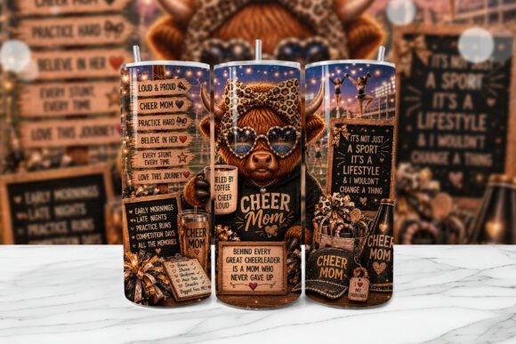 Download Cheer Mom Highland Cow Tumbler Wrap PNG - Tumbler Collection