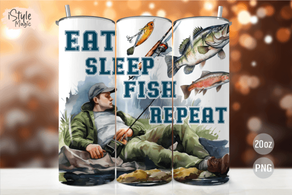Download Eat Sleep Fish Repeat Tumbler Wrap PNG - Tumbler Collection