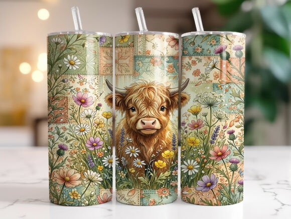 Download Wildflower Highland Cow Tumbler Wrap PNG - Tumbler Collection