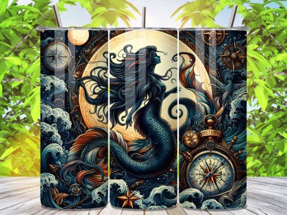 Download Vintage Mermaid Nautical Tumbler Wrap - Tumbler Collection