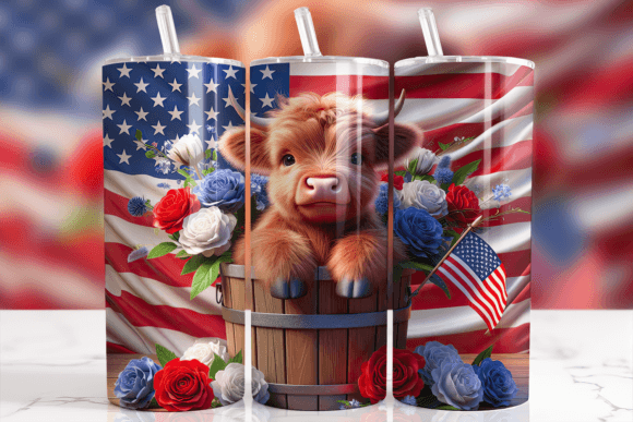 Download American Flag Highland Cow Tumbler Wrap - Tumbler Collection