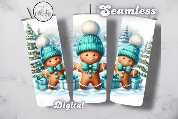 Download Cute Teal Gingerbread Men Tumbler Wrap - Tumbler Collection