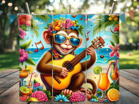 Download Beach Monkey Guitar Tropical Tumbler Png - Tumbler Collection