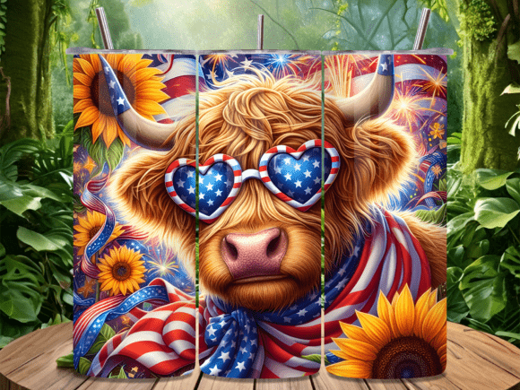 Download Highland Cow Sunflower USA Tumbler Wrap - Tumbler Collection