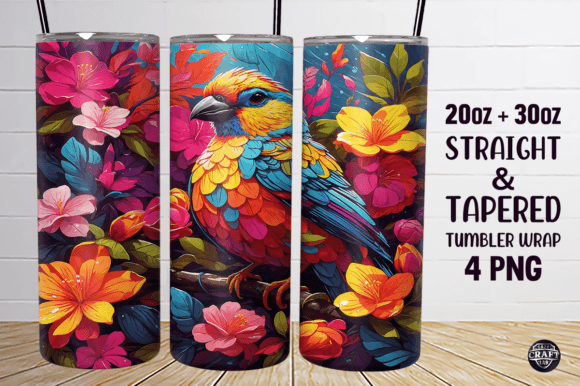 Download Colorful Bird &amp; Flowers Tumbler Wrap PNG - Tumbler Collection