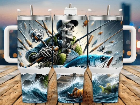 Download Skeleton Fisherman 40oz Tumbler Wrap - Tumbler Collection