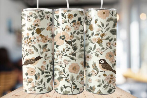 Download Vintage Bird &amp; Flowers Tumbler Wrap - Tumbler Collection