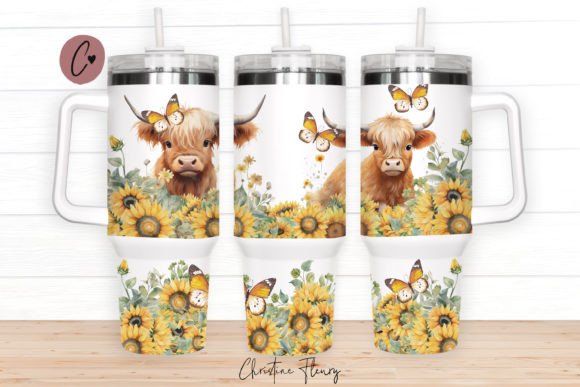 Download Highland Cow Sunflower 40oz Tumbler Wrap - Tumbler Collection