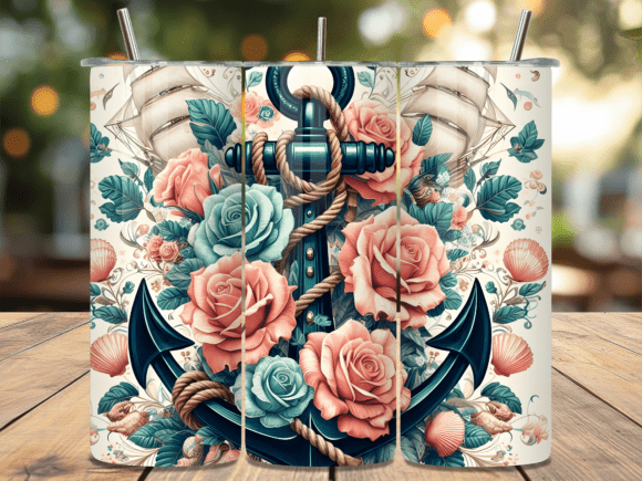 Download Vintage Rose Nautical Tumbler Wrap - Tumbler Collection