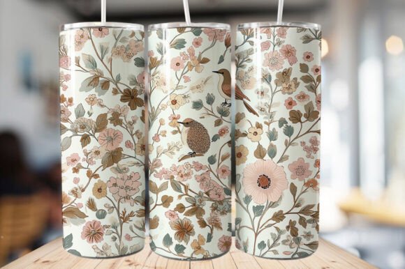 Download Vintage Bird &amp; Flowers Tumbler Wrap - Tumbler Collection