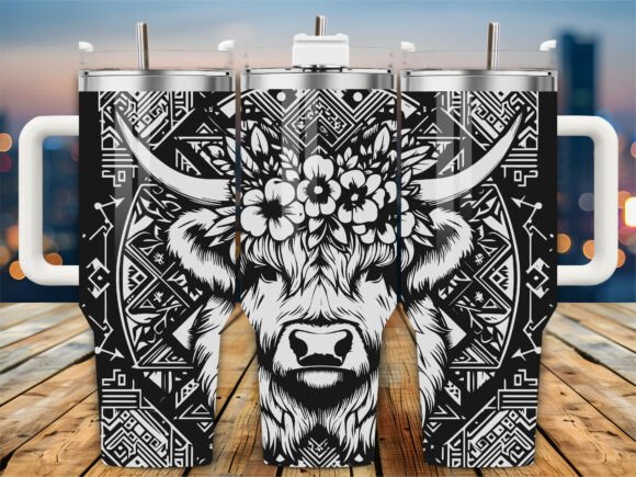 Download Aztec Highland Cow 40oz Tumbler Wrap - Tumbler Collection