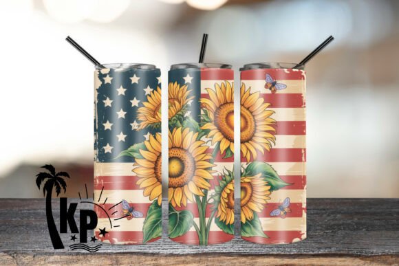 Download Sunflower American Flag Tumbler Wrap PNG - Tumbler Collection