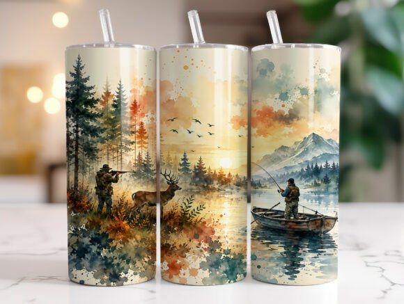 Download Watercolor Hunting Fishing Tumbler Wraps - Tumbler Collection