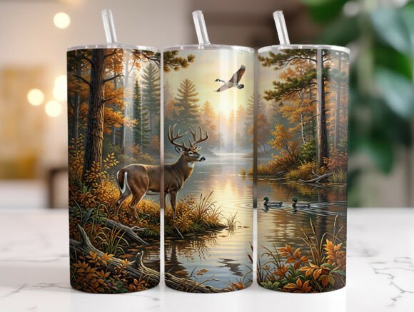 Download Whitetail Buck Forest Lake Tumbler Wrap - Tumbler Collection