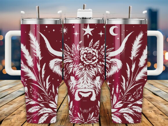 Download Celestial Highland Cow 40oz Tumbler Wrap - Tumbler Collection