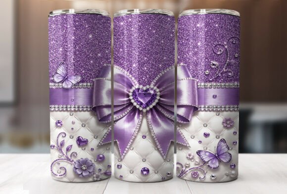 Download Purple Glitter Bow 20oz Tumbler Wrap PNG - Tumbler Collection