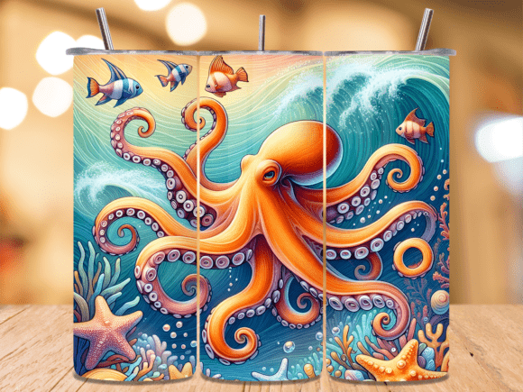 Download Orange Octopus with Tropical Tumbler PNG - Tumbler Collection