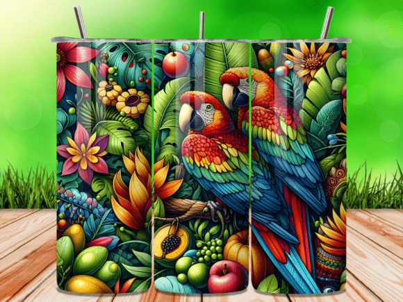 Download Tropical Parrot Jungle Fruit Tumbler Png - Tumbler Collection
