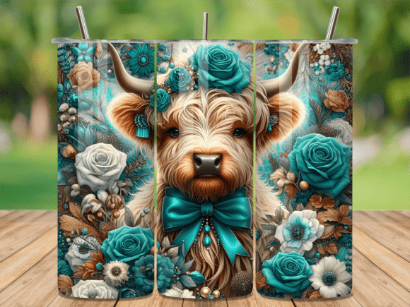 Download Vintage Teal Rose Cow Tumbler Wrap - Tumbler Collection