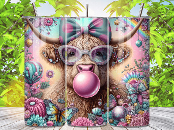 Download Bubblegum Highland Cow Tumbler Wrap - Tumbler Collection